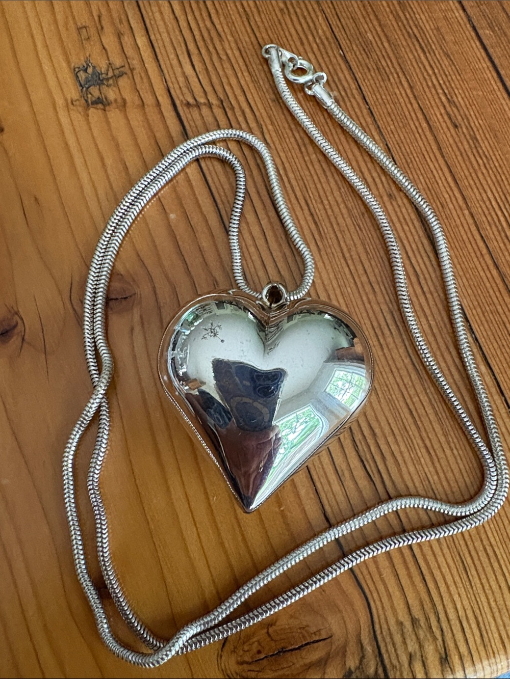 Silver Heart Pendant Necklace - Polished Mirror Finish